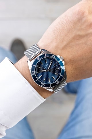 Montre à quartz en acier inoxydable plaqué ion argent - Argenté et bleu - Frederic Graff