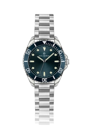 Montre à quartz en acier - Tachymètre - Argenté et bleu marine - Paul McNeal