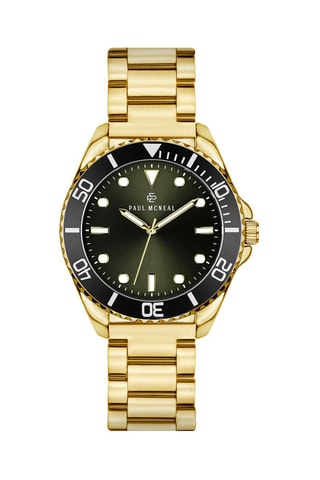Montre à quartz en acier inoxydable plaqué ion or jaune - Doré et noir - Paul McNeal