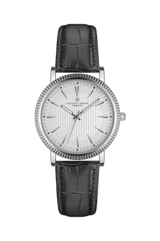 Montre à quartz en cuir - Noir et argenté - Frederic Graff