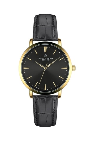 Montre à quartz en cuir - Noir et doré - Frederic Graff