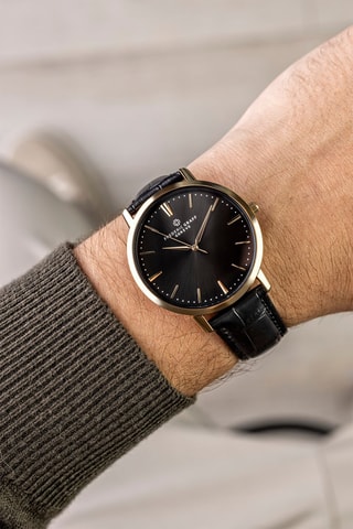 Montre à quartz en cuir - Noir et doré - Frederic Graff