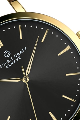 Montre à quartz en cuir - Noir et doré - Frederic Graff