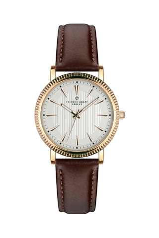 Montre à quartz en cuir - Marron et doré - Frederic Graff