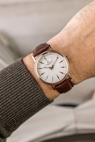 Montre à quartz en cuir - Marron et doré - Frederic Graff