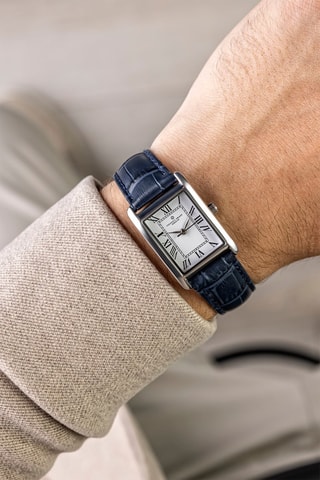 Montre à quartz en cuir - Bleu foncé et argenté - Frederic Graff