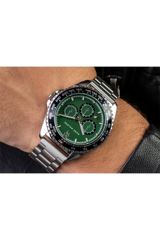 Montre à quartz en acier - Tachymètre - Argenté et noir - Marc Malone