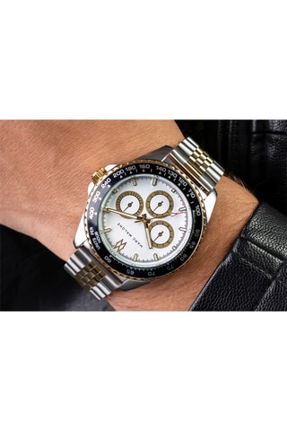Montre à quartz en acier - Tachymètre - Argenté et noir - Marc Malone