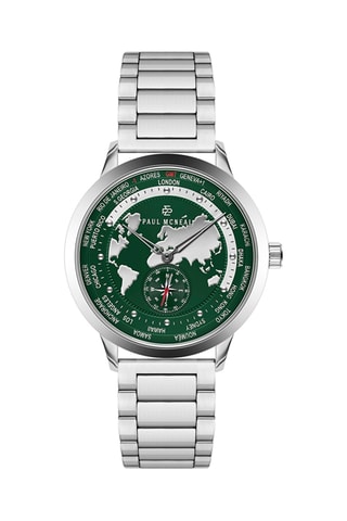 Montre à quartz en acier - GMT - Argenté et vert - Paul McNeal