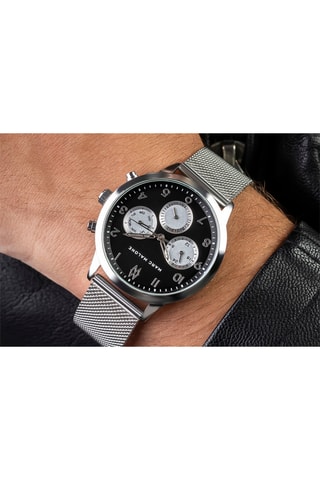 Reloj de cuarzo de acero - Plateado y negro - Marc Malone