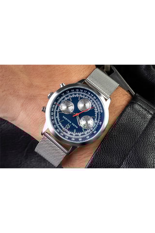 Reloj de cuarzo de acero - Plateado y azul marino - Marc Malone