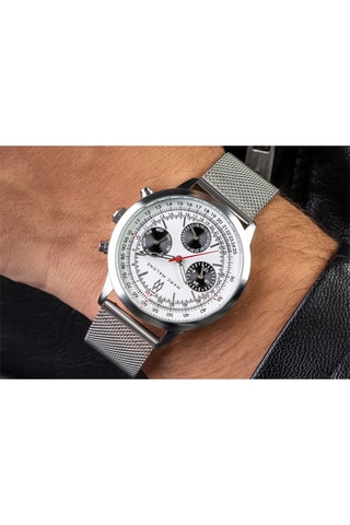 Reloj de cuarzo de acero - Plateado y blanco - Marc Malone
