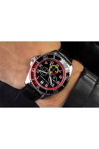 Montre à quartz en cuir - Noir et rouge - Marc Malone