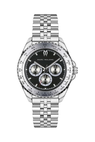Reloj de cuarzo de acero - Taquímetro - Plateado y negro - Marc Malone