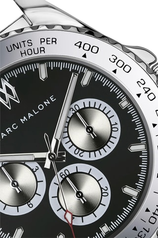 Reloj de cuarzo de acero - Taquímetro - Plateado y negro - Marc Malone