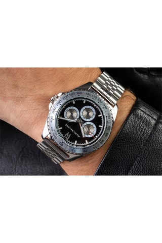 Reloj de cuarzo de acero - Taquímetro - Plateado y negro - Marc Malone