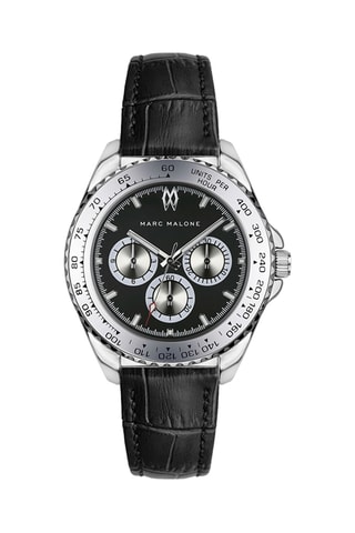 Montre à quartz en cuir - Tachymètre - Noir et argenté - Marc Malone
