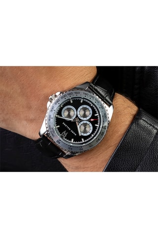 Montre à quartz en cuir - Tachymètre - Noir et argenté - Marc Malone