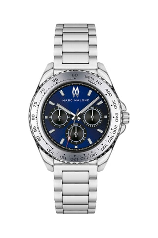 Montre à quartz en acier - Tachymètre - Argenté et bleu roi - Marc Malone