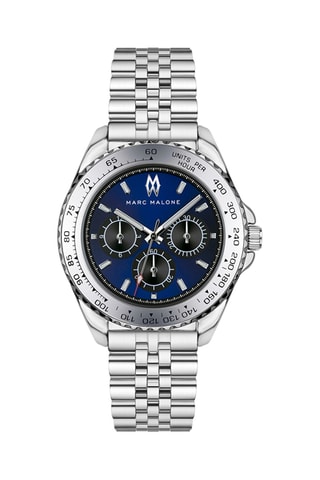 Reloj de cuarzo de acero - Taquímetro - Plateado y azul rey - Marc Malone