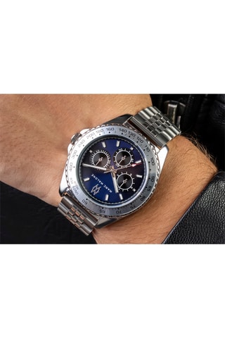 Reloj de cuarzo de acero - Taquímetro - Plateado y azul rey - Marc Malone