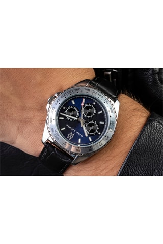 Montre à quartz en cuir - Tachymètre - Noir et argenté - Marc Malone