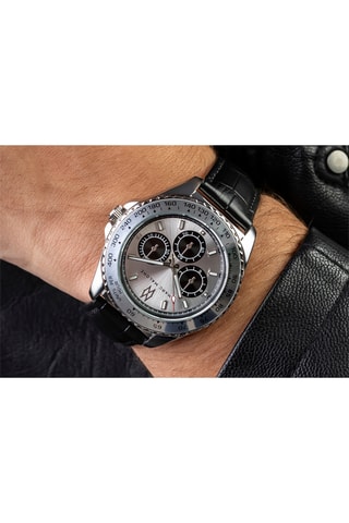 Montre à quartz en cuir - Tachymètre - Noir et argenté - Marc Malone