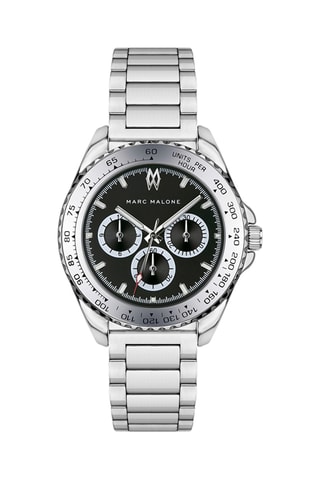 Montre à quartz en acier - Tachymètre - Argenté et noir - Marc Malone
