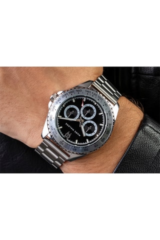 Montre à quartz en acier - Tachymètre - Argenté et noir - Marc Malone