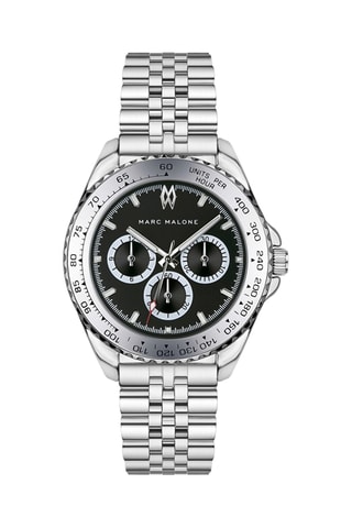 Montre à quartz en acier - Tachymètre - Argenté et noir - Marc Malone