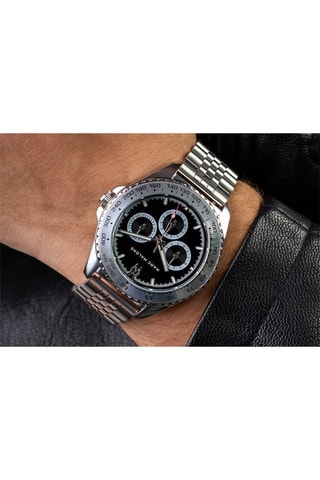 Montre à quartz en acier - Tachymètre - Argenté et noir - Marc Malone