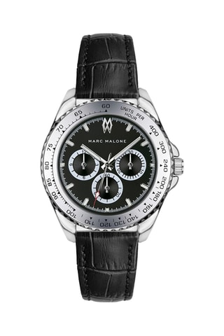 Montre à quartz en cuir - Tachymètre - Noir et argenté - Marc Malone