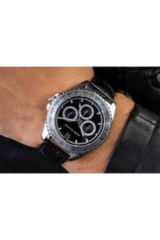 Montre à quartz en cuir - Tachymètre - Noir et argenté - Marc Malone