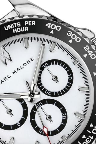 Montre à quartz en acier - Tachymètre - Argenté et noir - Marc Malone
