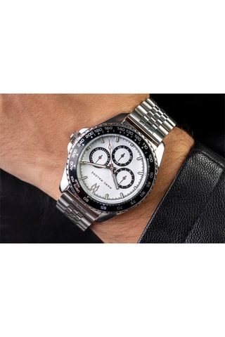 Montre à quartz en acier - Tachymètre - Argenté et noir - Marc Malone