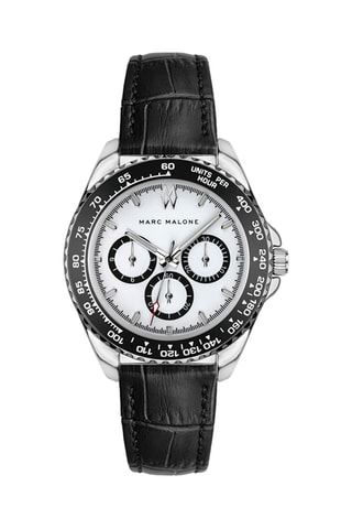 Montre à quartz en cuir - Tachymètre - Noir et argenté - Marc Malone