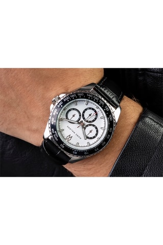 Montre à quartz en cuir - Tachymètre - Noir et argenté - Marc Malone