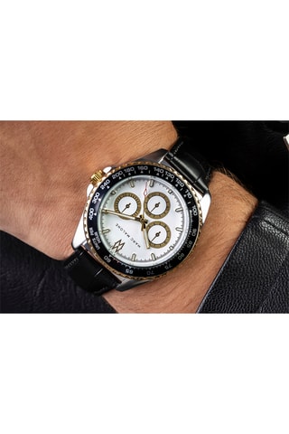 Montre à quartz en cuir - Tachymètre - Noir et doré - Marc Malone