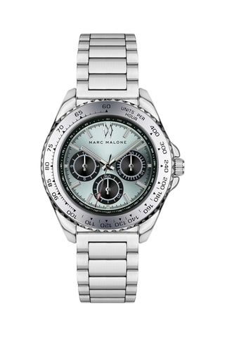 Montre à quartz en acier - Tachymètre - Argenté et bleu clair - Marc Malone