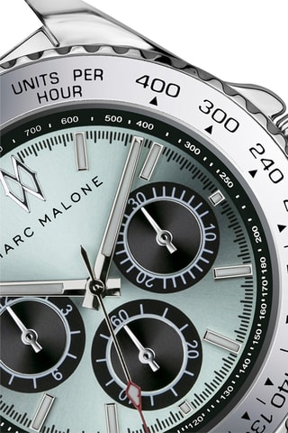 Montre à quartz en acier - Tachymètre - Argenté et bleu clair - Marc Malone