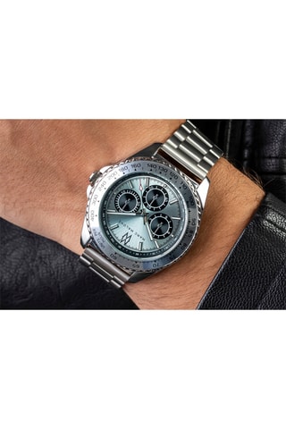 Montre à quartz en acier - Tachymètre - Argenté et bleu clair - Marc Malone