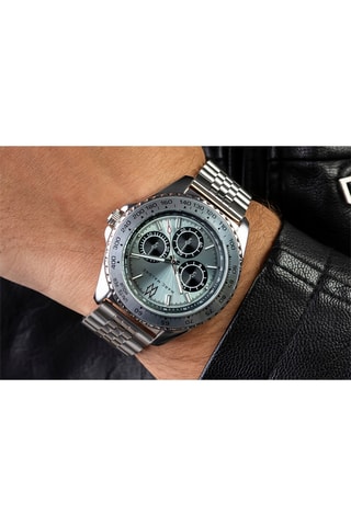 Montre à quartz en acier - Tachymètre - Argenté et bleu clair - Marc Malone