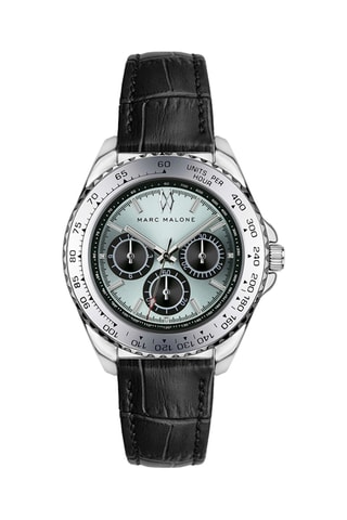 Montre à quartz en cuir - Tachymètre - Noir et argenté - Marc Malone