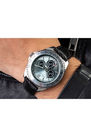 Montre à quartz en cuir - Tachymètre - Noir et argenté - Marc Malone