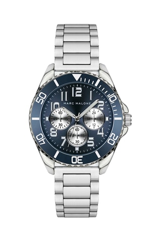 Montre à quartz en acier - Argenté et bleu marine - Marc Malone