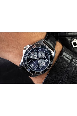 Montre à quartz en cuir - Noir et bleu marine - Marc Malone