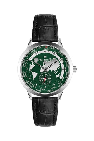 Montre à quartz en cuir - GMT - Noir et argenté - Paul McNeal