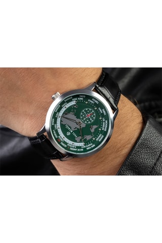Montre à quartz en cuir - GMT - Noir et argenté - Paul McNeal