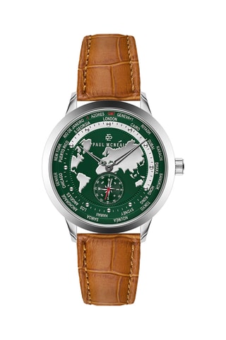 Montre à quartz en cuir - GMT - Marron et argenté - Paul McNeal