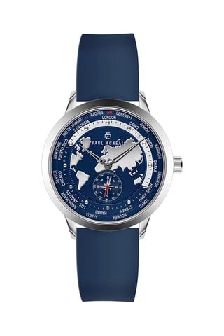 Montre à quartz en silicone - GMT - Bleu marine et argenté - Paul McNeal